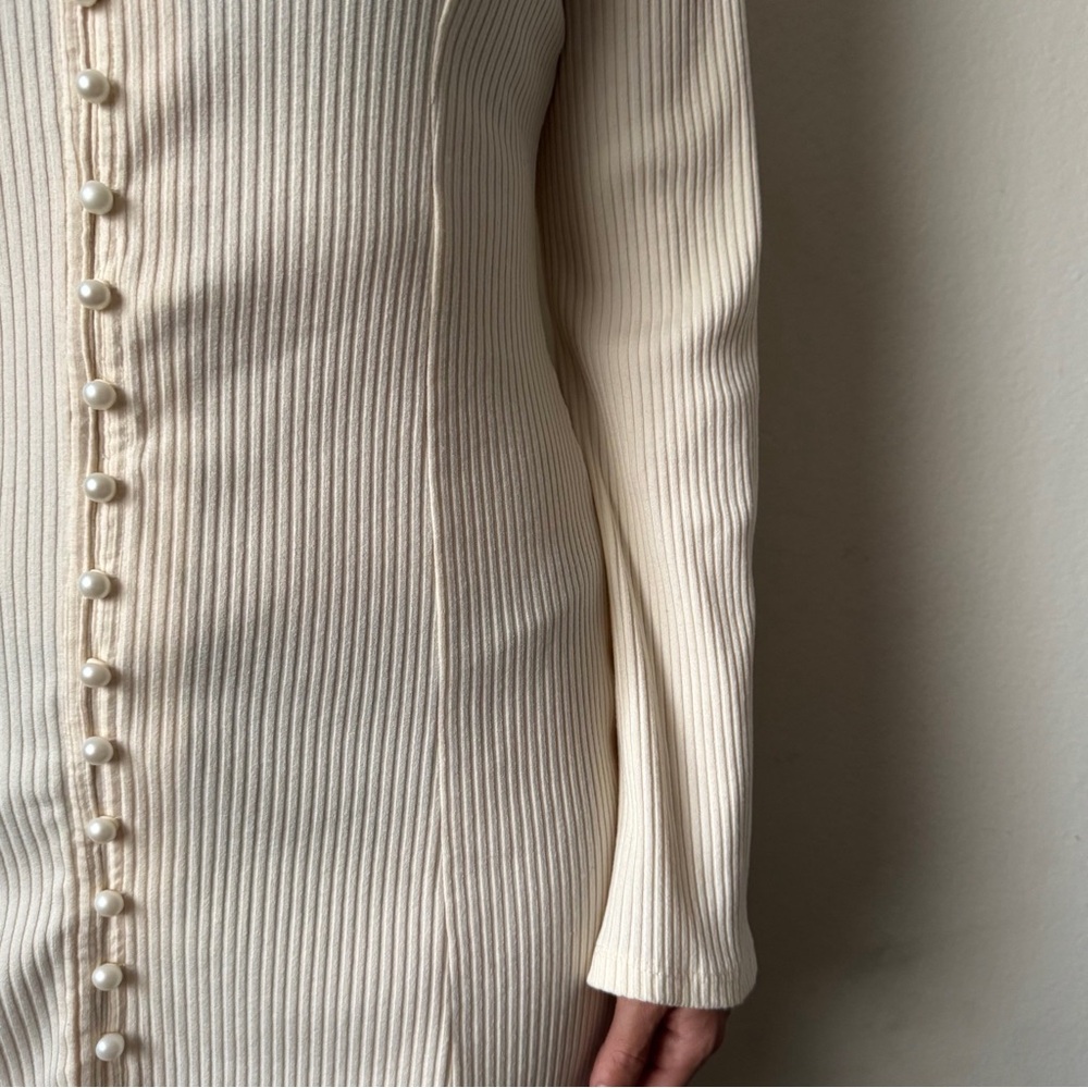 Backyard Roses Cream Ribbed Dress with Pearl Buttons